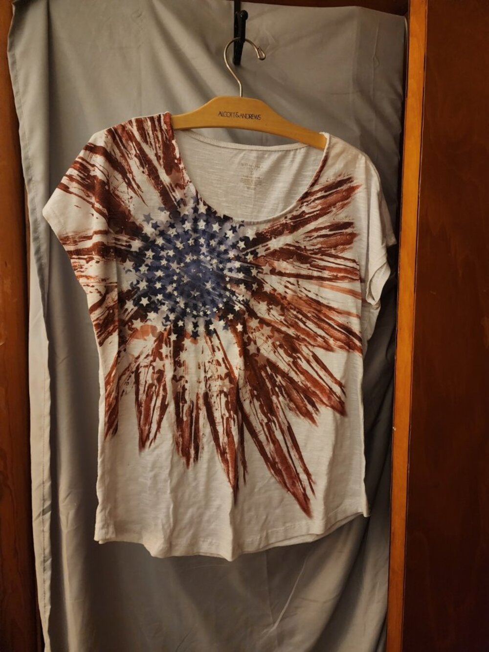 Sonoma Women’s Large American Flag Rhinestone Graphic Tee Patriotic